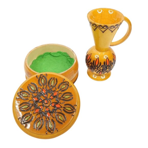 Carved Wooden Trinket Box Miniature Pitcher Engraved Numbered Vanity Decor - Picture 5 of 10